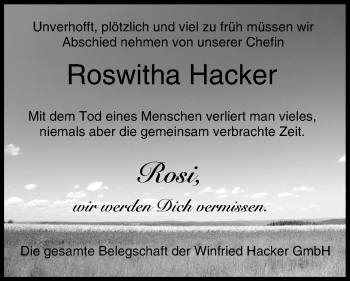 Anzeige von Roswitha Hacker von MGO