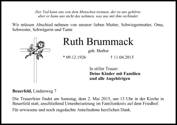 Anzeige von Ruth Brummack von MGO