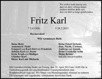 Anzeige von Fritz Karl von MGO