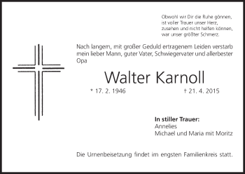 Anzeige von Walter Karnoll von MGO