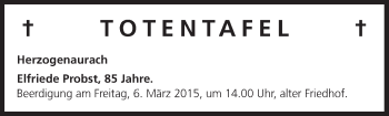 Anzeige von Totentafel vom 05.03.2015 von MGO