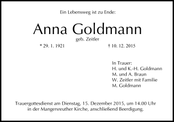 Anzeige von Anna Goldmann von MGO