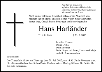 Anzeige von Hans Harländer von MGO