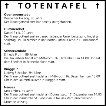 Anzeige von Totentafel vom 15.12.2015 von MGO