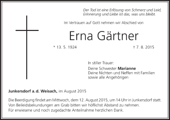 Anzeige von Erna Gärtner von MGO