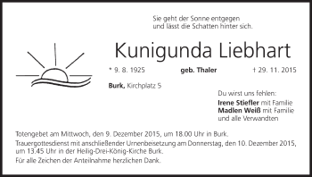 Anzeige von Kunigunda Liebhart von MGO