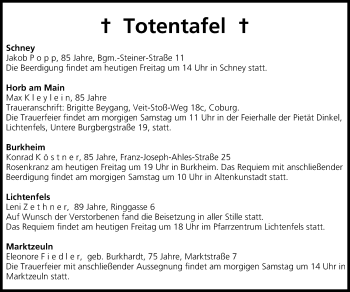 Anzeige von Totentafel vom 20.02.2015 von MGO