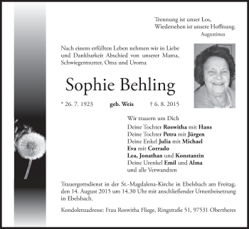 Anzeige von Sophie Behling von MGO