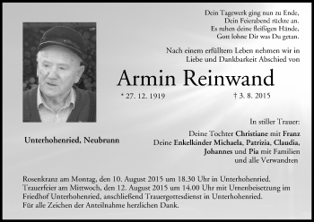 Anzeige von Armin Reinwand von MGO