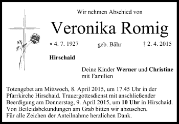 Anzeige von Veronika Romig von MGO