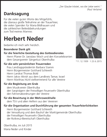 Anzeige von Herbert Neder von MGO