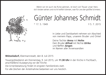 Anzeige von Günter Johannes Schmidt von MGO
