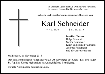 Anzeige von Karl Schneider von MGO