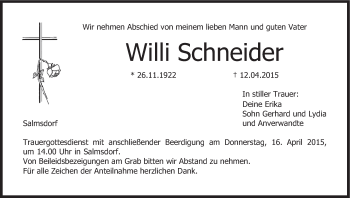 Anzeige von Willi Schneider von MGO