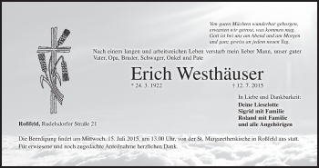 Anzeige von Erich Westhäuser von MGO