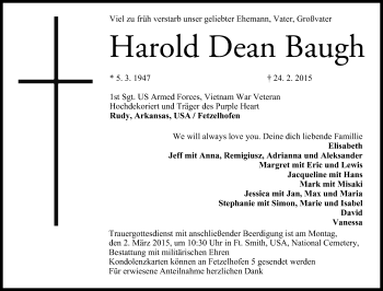 Anzeige von Harold Dean Baugh von MGO