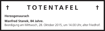 Anzeige von Totentafel vom 27.10.2015 von MGO