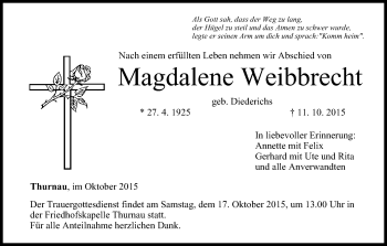 Anzeige von Magdalene Weibbrecht von MGO