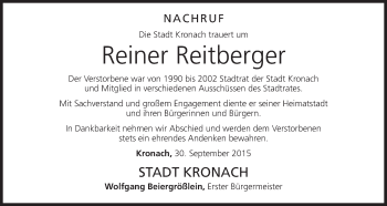 Anzeige von Reiner Reitberger von MGO