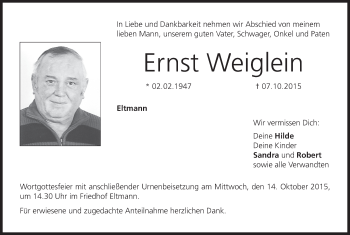 Anzeige von Ernst Weiglein von MGO
