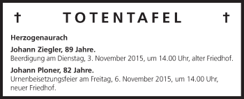 Anzeige von Totentafel vom 31.10.2015 von MGO