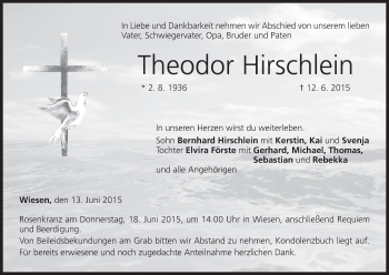 Anzeige von Theodor Hirschlein von MGO