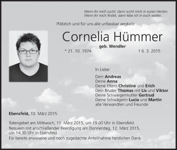 Anzeige von Cornelia Hümmer von MGO