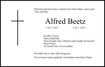 Anzeige von Alfred Beetz von MGO