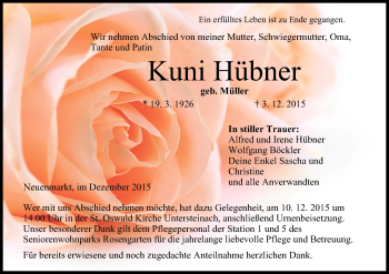 Anzeige von Kuni Hübner von MGO