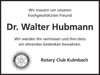 Anzeige von Walter Hubmann von MGO