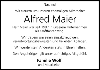 Anzeige von Alfred Maier von MGO