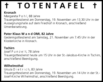 Anzeige von Totentafel vom 18.11.2015 von MGO