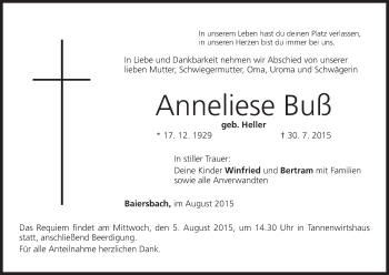 Anzeige von Anneliese Buß von MGO