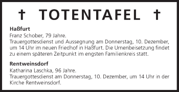Anzeige von Totentafel vom 09.12.2015 von MGO