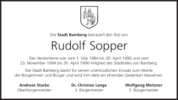 Anzeige von Rudolf Sopper von MGO