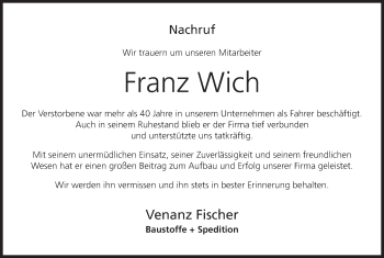 Anzeige von Franz Wich von MGO