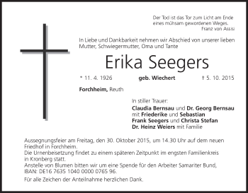 Anzeige von Erika Seegers von MGO