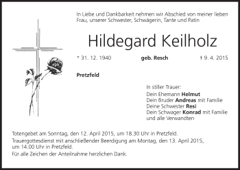 Anzeige von Hildegard Keilholz von MGO
