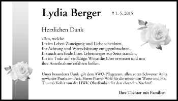 Anzeige von Lydia Berger von MGO