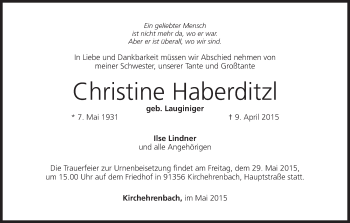 Anzeige von Christine Haberditzl von MGO