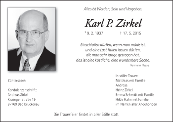 Anzeige von Karl P Zirkel von MGO