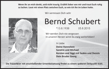 Anzeige von Bernd Schubert von MGO