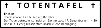 Anzeige von Totentafel vom 16.12.2015 von MGO