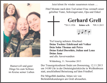 Anzeige von Gerhard Grell von MGO