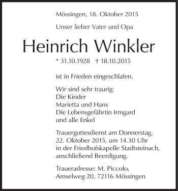 Anzeige von Heinrich Winkler von MGO