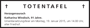 Anzeige von Totentafel vom 16.01.2015 von MGO