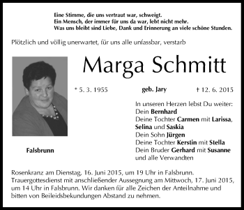Anzeige von Marga Schmitt von MGO