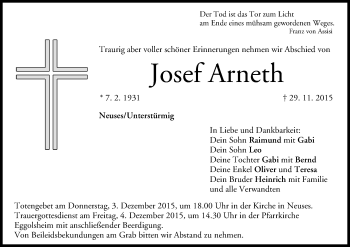 Anzeige von Josef Arneth von MGO