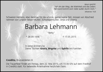 Anzeige von Barbara Lehmann von MGO