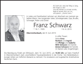 Anzeige von Franz Schwarz von MGO